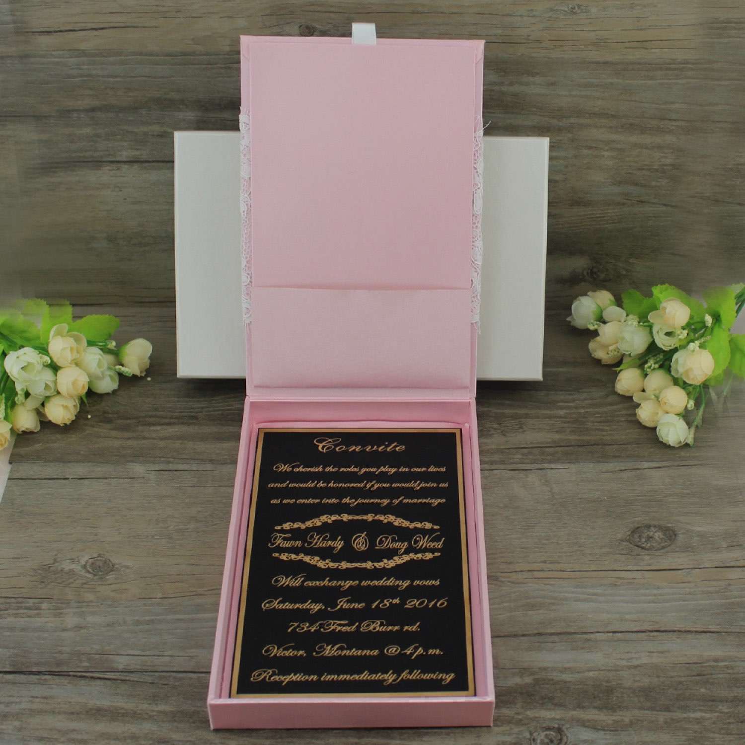 Pink Silk Box Invitation Romantic Wedding Invitation Card Personalized Custom